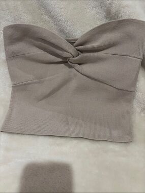 Strapless Twist Knit Crop Top - Taupe